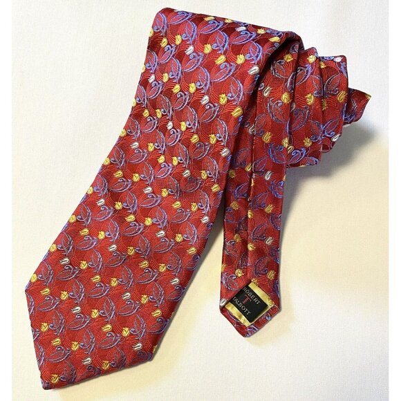 Robert Talbott Best Of Class Nordstrom Red/Blue/Yellow Flower Woven Silk Tie EUC - Picture 3 of 9
